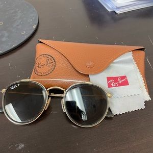 Ray Ban double bridge round sunglasses in brown with case